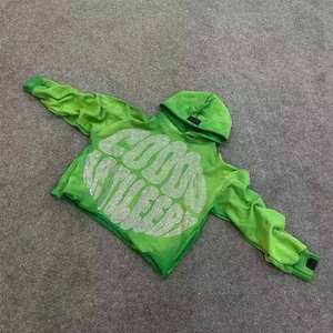 "Sweats à capuche personnalisés en polaire avec strass pour hommes-Fermeture à glissière complète, logo personnalisé, poids lourd, 100% coton, vente en gros - Product Image 5