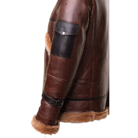 Blouson Bomber en Cuir de Mouton Marron Tricoté de Haute Qualité pour Hommes, Grande Taille, Hiver, Col en Fourrure de Renard, Fermeture Éclair, Chauffant, Vente en Gros, Direct Usine OEM
