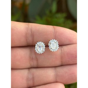 Natural Rainbow Moonstone Flower <b>Stud</b> <b>Earrings</b> 925 Sterling Silver Handmade Fine Gemstone Jewelry for Wedding - Product Image 1