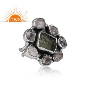 แหวนแยกอัญมณีแบบหยาบและเพชรเฮอร์คิเมอร์เงินสเตอร์ลิงออกซิไดซ์แบบปรับแต่งได้ - Product Image 3