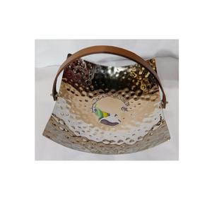 Bandeja de servir decorativa para el hogar con pulido de espejo para cocina a bajo costo, diseño de hojas, bandeja para servir frutas de acero inoxidable y latón - Product Image 3