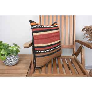 Brown Wool Kilim Pillow 18x18 Inch Luxury Fluffy Patterned <b>Cushion</b> Woven Vintage Square Print Feather for Bedding <b>Christmas</b> - Product Image 2