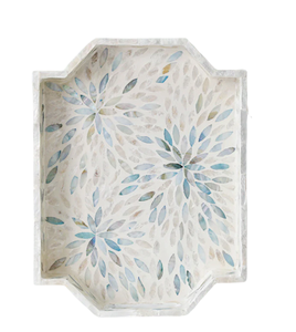 Plateau de service à incrustation de nacre au Design Unique avec poignées plateau décoratif Capiz en mosaïque pour cadeau Eid Ramadan - Product Image 1