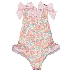 One-body sling swimsuit for girls kids Floral print sexy one piece swimsuit Lovely beach assorted summer swimsuits