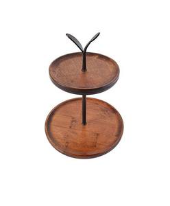 Acacia Wood 2 Tier <b>Dessert</b> Stand with Metal Handle Elegant Durable Display for Cakes Cupcakes Snacks and Home Decor - Product Image 1