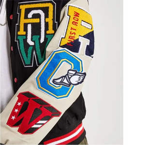 Veste universitaire en laine surdimensionnée pour homme, personnalisée, coupe ample, broderie en chenille, patchwork, logo sur le devant, style hip-hop, streetwear - Product Image 5