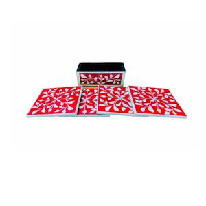 ชุดที่รองแก้วแบบฝังลายดอกไม้4ชิ้นพร้อมที่รองแก้วแฮนด์เมดสำหรับเครื่องดื่มพร้อมที่วางแก้วสำหรับโต๊ะกาแฟ - Product Image 4