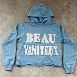 Patch brodé personnalisé, sweat-shirt à capuche oversize à épaules tombantes pour homme, streetwear, ourlet brut, haut de yoga, 100% coton, lettre - Product Image 5