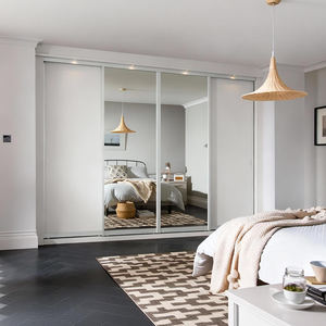 BALOM Meubles de chambre à coucher modernes en bois sur mesure, armoire avec <span class=keywords><strong>porte</strong></span> coulissante en verre et miroir, grand <span class=keywords><strong>placard</strong></span> de rangement - Product Image 4