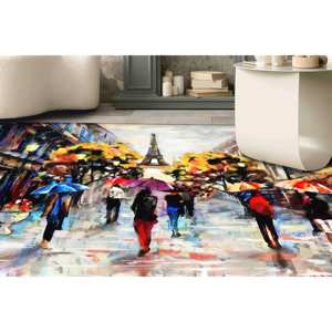 Tapis Tour Eiffel : Tapis antidérapant avec scène de rue parisienne, tapis fin non tissé - Product Image 3