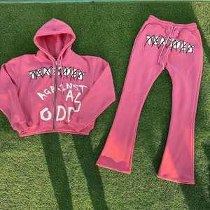 Custom 2 Piece Sweat Suits For Men's Customized Screen <b>Printing</b> Sweat Pants Zip Up Hoodies Most Demanding Products - Product Image 1