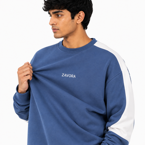 Sweat-shirt décontracté pour homme, bleu et blanc contrastant, manches raglan, bordure côtelée, coupe décontractée, personnalisable, vente en gros de sweats à capuche - Product Image 4