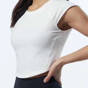 Camiseta de cuello redondo para mujer, prenda de vestir, con cuello redondo y mangas ajustadas de 95% algodón y LICRA, con dobladillo redondo de resina, 5% - Product Image 5