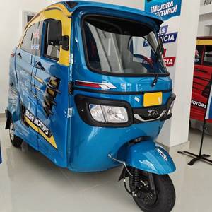 Tricycle électrique TVS pour passagers, carrosserie fermée, 3 roues, 48V 501-800W, 3 places, <span class=keywords><strong>bleu</strong></span> jaune - Product Image 1