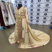Robe Kaftan Traditionnelle Musulmane Algérienne Sur Mesure, Abaya Longue en Crêpe Importé de Haute Qualité pour l'Été et le Printemps, Broderie Faite à la Main