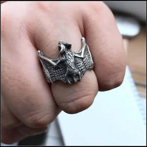 Dark Chauve Souris Fashionable <b>Ring</b> 18K Rose Gold and Rhodium Plated Adjustable Size Inlay <b>Ring</b> Gift - Product Image 2