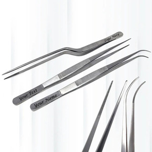 Nhà bếp đầu bếp thép không gỉ Thẳng Dài thực phẩm kẹp với răng cưa lời khuyên cho tweezing thực phẩm - Product Image 1