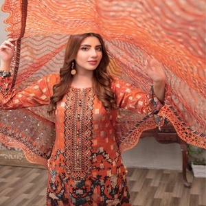 Diseñador señoras 3 piezas algodón Tawakkal bordado cuello Qous-E-Qazah volumen trajes moda indio pakistaní césped ropa - Product Image 3