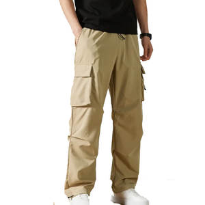 Taille haute hommes décontracté coton toile Cargo pantalon fermeture éclair délavé conception respirant élégant personnalisé en gros pas cher prix OEM - Product Image 1