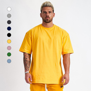 Venta al por mayor de alta calidad de peso pesado de gran tamaño camiseta de Color sólido hombro caído camiseta Hip Hop ropa de hombre Camiseta para hombres - Product Image 1