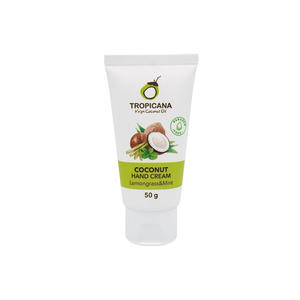 Crème hydratante pour les mains Tropicana Organic 50g en flacon avec huile de coco et beurre de karité, senteurs citronnelle et menthe, pour le soin des peaux sèches - Product Image 1