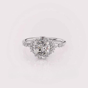 IGI Certified Oval Cut Lab Grown Diamond Engagement-Wedding <b>Ring</b> with Cluster Side Stones in 14K White / Rose & Yellow Gold - Product Image 4
