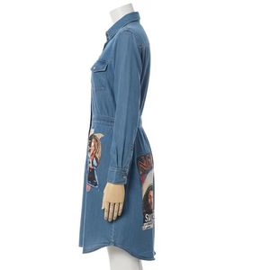 Robe en jean enduite de PU respirante pour femmes avec sérigraphie robe de chemise décontractée légère pour un usage quotidien à la mode - Product Image 4