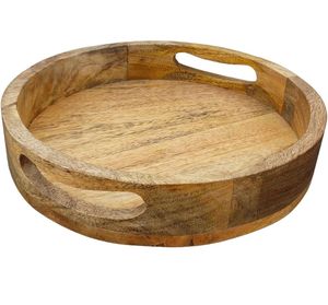 Bandeja redonda de madera para servir, mesa de té y café, bandeja decorativa, platos de almacenamiento de alimentos, bandeja hecha a mano - Product Image 3
