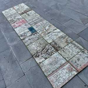 Vintage Turkish Rug, 2.6x9.5 ft Rug, <b>Brown</b> Floral <b>Wool</b> Rug - Product Image 4