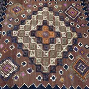 5.3x8.6 ft Rug, Turkish Vintage Area Rug, <b>Brown</b> Kilim <b>Wool</b> Rug - Product Image 5