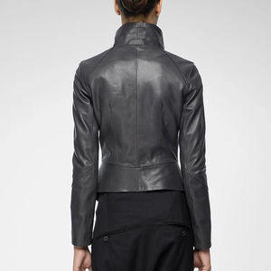 Chaqueta de cuello vuelto de piel de oveja auténtica para mujer de estilo callejero diseño personalizado con cremallera invierno recortada genuina - Product Image 5