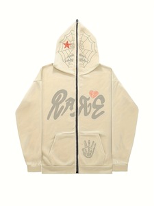 Sudaderas con capucha estampadas para mujer de alta calidad al por mayor, sudaderas con capucha estampadas personalizadas holgadas con cremallera completa para mujer - Product Image 4