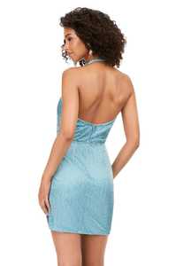 Vestido de fiesta de noche con cuello en V y cuentas y lentejuelas corto hasta la rodilla para cena nocturna - Product Image 6