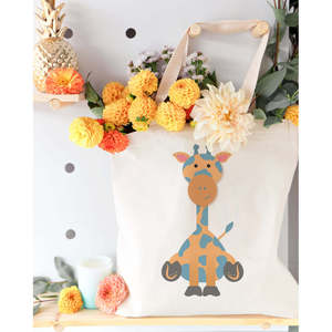 Eco-Friendly 12oz Thick Cotton Canvas Tote Bag Heat Transfer Printed Giraffe Letter Screen Pattern Daily Use Medium PP Fabric - Product Image 3