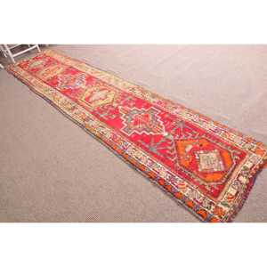 Vintage <b>Runner</b> Rug, 2.7x12.1 ft Turkish Rug, <b>Red</b> Herki Wool Rug - Product Image 3