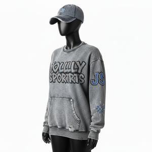 <b>Women</b> Sun Fade Sweatshirt Heavy Cotton <b>Fleece</b> GSM Acid Wash <b>Grey</b> Soft Touch Rhinestone Logo Casual Fit <b>Women</b> Basics Sweatshirts - Product Image 4