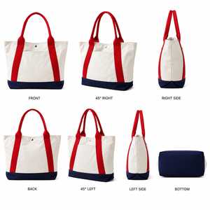 MORGANS INDUSTRIES <b>Canvas</b> <b>Tote</b> Bag Solid Color Red White Navy Open Top Women's Shopping Bag Minimalist Style Embroidery Letters - Product Image 2