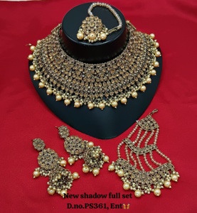Traditionnel Antique fait à la main CZ fil clouté travail Patwa indien colliers boucles d'oreilles et vêtements de tête pour femmes et filles ensembles de bijoux - Product Image 2
