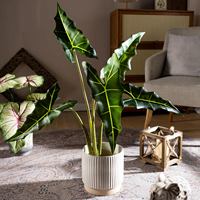 Planta Artificial de Alocasia Amazonica con Hojas Esculpidas de Vetas Intensas en Forma de Flecha, Ideal para Exhibiciones en Hoteles Boutique y Salas de Exposición