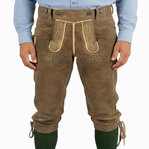 Pantalon en cuir véritable de chèvre pour homme, style bavarois, à carreaux, taille mi-haute, respirant, avec braguette boutonnée, idéal pour l'Oktoberfest - Product Image 4