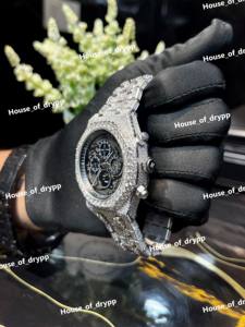 VVS Iced Out Watch <b>Chronograph</b> With Diamond Bezel And Bracelet Premium Stainless Steel <b>Automatic</b> Style Timepiece For Men - Product Image 2