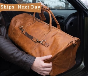 Bolso de Lona de Cuero Genuino Hecho a Mano, Bolsa Grande de Moda Unisex, de Grano Completo, Vintage, Personalizado, Gancho con Compartimento para Zapatos de Caramelo - Product Image 1