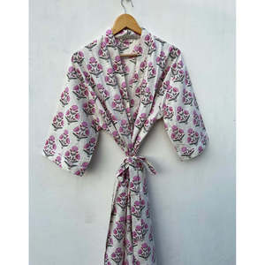 Robe kimono en coton imprimée à la main, peignoir d'été floral, doux, taille unique, peignoir de bain, motif animalier dessiné à la main pour la maison - Product Image 2