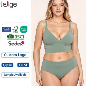 Set <span class=keywords><strong>Intimo</strong></span> Senza Cuciture alla Moda con Scollo a V, Reggiseno a Vita Bassa con Spalline Regolabili e <span class=keywords><strong>Perizoma</strong></span>, Set Reggiseno Push-up Morbido e Mutandine - Product Image 1