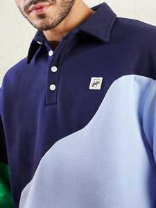 เสื้อฮู้ดดี้พิมพ์ลายหนา ทรงโอเวอร์ไซส์ คอปกโปโล ผ้าฝ้าย 100% สีน้ำเงิน สำหรับผู้ชาย ขายส่ง แฟชั่นฤดูหนาวลำลอง - Product Image 4