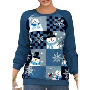 最新のドレスデザイン2023冬のクリスマス女性秋のTシャツOネック長袖プリントトップスファッションカジュアルルーズTシャツ