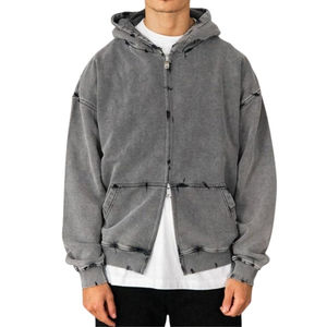 Sweats à capuche délavés à l'acide de style vintage avec impression personnalisée Sweats à capuche zippés légers et surdimensionnés Streetwear pour hommes - Product Image 1