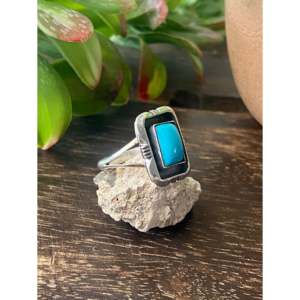 Kingman Turquoise <b>Sterling</b> <b>Silver</b> <b>Ring</b> Navajo Handmade Bezel <b>Set</b> Size 5.25 - Product Image 3