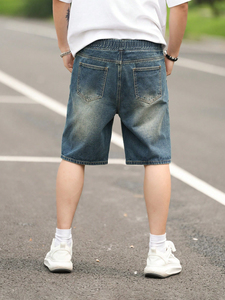 Jeunes hommes été mode couleur unie jean Shorts 100% coton Style décontracté jambe droite avec taille corde Offre Spéciale - Product Image 5