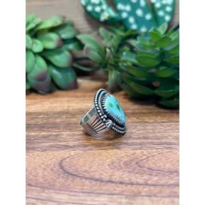 Navajo Damele Turquoise Sterling <b>Silver</b> <b>Ring</b> Size 8 Oval Cut Bezel <b>Set</b> Rose Gold Plated Fashionable Gift - Product Image 3